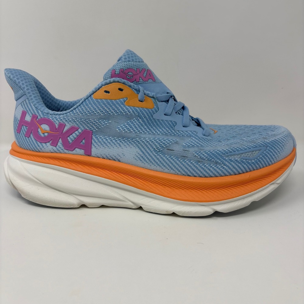 Hoka Clifton 9 Womens Size 10B Blue Orange Athletic Running Shoes (1127896 ABIW)